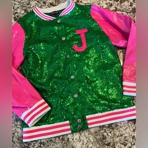 14/16 XL JOJO SIWA green sequins & pink Varsity Style Jacket Dress Up Girls Cost